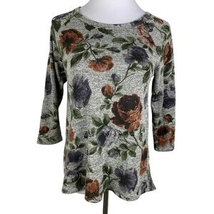 Rue Juju Floral Button Back Blouse‎ Women's Medium Gray Purple Rust